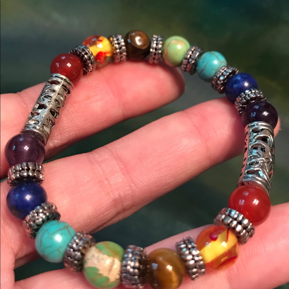 Chakra Semi-precious Stone Silvertone bracelet
